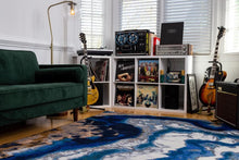 Load image into Gallery viewer, blue-geode-crystal-area-rug-in-modern-living-room-with-green-sofa