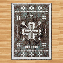 Load image into Gallery viewer, southwestern-inspired-neutral-green-marble-arrows-area-rug-on-wood-floor