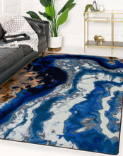 Load image into Gallery viewer, blue-geode-crystal-area-rug-in-modern-living-room
