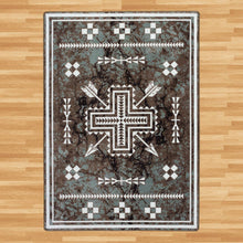 Load image into Gallery viewer, southwestern-inspired-neutral-green-marble-arrows-area-rug-on-wood-floor
