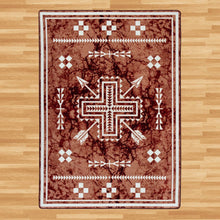 Load image into Gallery viewer, southwestern-inspired-red-marble-arrows-area-rug-wood-floor
