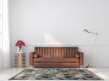 Load image into Gallery viewer, southwestern-inspired-blue-pink-geometric-area-rug-ini-modern-living-room
