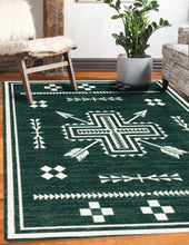 Load image into Gallery viewer, Wandering Arrows - Alpine Green | Colorful Green Southwest Rug
