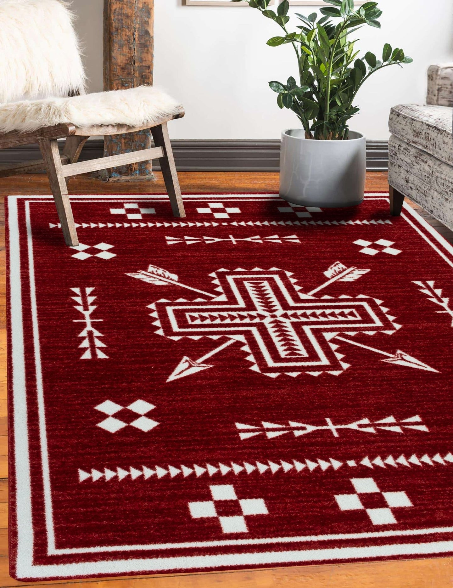 Wandering Arrows - Ruby | Colorful Red Southwest Rug